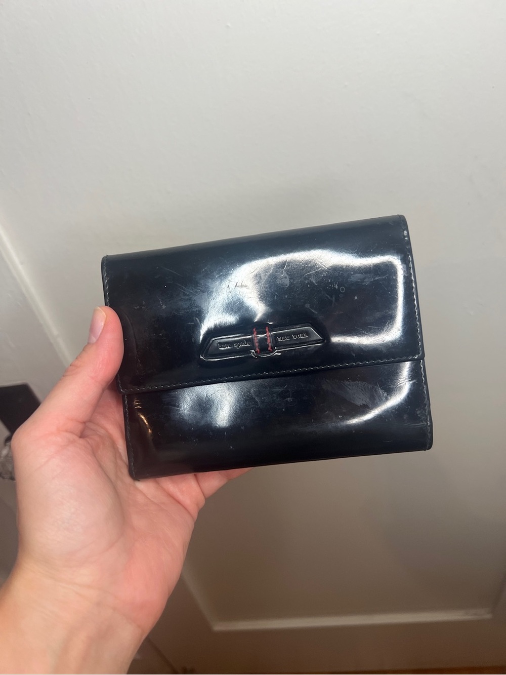 kate spade Black Patent Leather Compact Fold Wallet